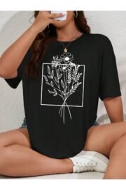 Kadın Çicek Buketi Baskılı Oversize T-Shirt Rahat ve Şık Tasarım - Görsel 4