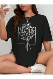 Kadın Çicek Buketi Baskılı Oversize T-Shirt Rahat ve Şık Tasarım - Görsel 5
