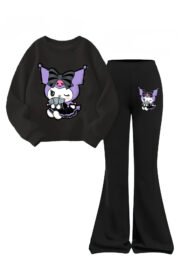Kız Çocuk Siyah New York Baskılı İkili Takım – Sweatshirt & İspanyol Paça Eşofman Altı - Görsel 12
