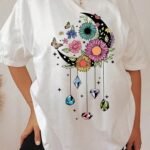 Çicek Ay Baskılı Kadın Oversize T-Shirt