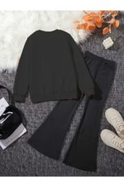 Kız Çocuk Siyah New York Baskılı İkili Takım – Sweatshirt & İspanyol Paça Eşofman Altı - Görsel 13