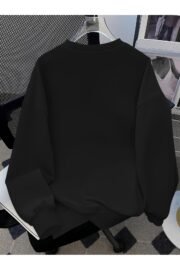 Kız Çocuk Siyah Papatya Baskılı Sweatshirt ve İspanyol Paça Alt Eşofman Takımı - Görsel 4