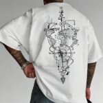 Dünya Pusula Baskılı Oversize T-shirt