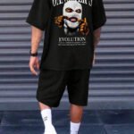 Erkek Siyah Şort-Tshirt Takım Gangster Sırt ve Ön Baskılı