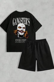 Erkek Siyah Şort-Tshirt Takım Gangster Sırt ve Ön Baskılı - Görsel 3