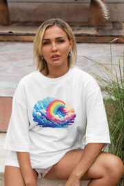 Gökkuşağı Baskılı Oversize T-Shirt