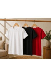 3’lü Çocuk Basic Tişört Seti %100 Pamuk Kısa Kollu Günlük Rahat Unisex Tshirt - Görsel 11