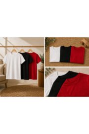 3’lü Çocuk Basic Tişört Seti %100 Pamuk Kısa Kollu Günlük Rahat Unisex Tshirt - Görsel 14