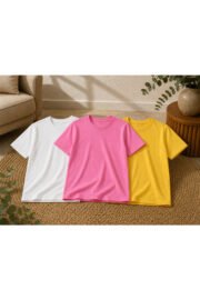 3’lü Çocuk Basic Tişört Seti %100 Pamuk Kısa Kollu Günlük Rahat Unisex Tshirt - Görsel 15