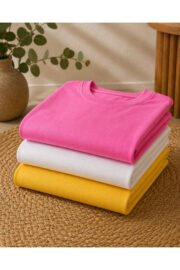 3’lü Çocuk Basic Tişört Seti %100 Pamuk Kısa Kollu Günlük Rahat Unisex Tshirt - Görsel 16