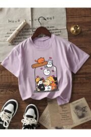 Sevimli Kedi Desenli Çocuk Tişört Eğlenceli Baskılı Regular Fit - Görsel 2