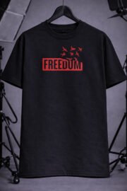 Freedom Yazılı Siyah Oversize Tişört Unisex Sokak Stili Baskılı T-Shirt