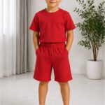 Erkek/Kız Çocuk Yeşil Şortlu Takım Basic Tshirt Spor Yazlık 3-12 Yaş