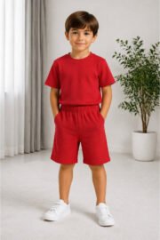Erkek/Kız Çocuk Yeşil Şortlu Takım Basic Tshirt Spor Yazlık 3-12 Yaş