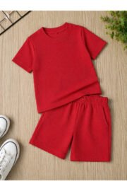 Erkek/Kız Çocuk Yeşil Şortlu Takım Basic Tshirt Spor Yazlık 3-12 Yaş - Görsel 2