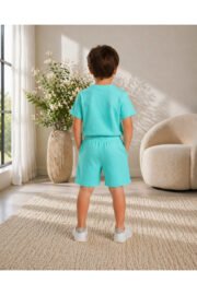 Erkek/Kız Çocuk Yeşil Şortlu Takım Basic Tshirt Spor Yazlık 3-12 Yaş - Görsel 8