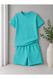 Erkek/Kız Çocuk Yeşil Şortlu Takım Basic Tshirt Spor Yazlık 3-12 Yaş - Görsel 11