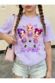 Kız Çocuk K-Pop Baskılı Tişört Siyah Pamuklu 3-12 Yaş Trend Tshirt