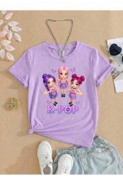 Kız Çocuk K-Pop Baskılı Tişört Siyah Pamuklu 3-12 Yaş Trend Tshirt - Görsel 4
