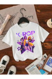 Kız Çocuk K-Pop Baskılı Tişört Siyah Pamuklu 3-12 Yaş Trend Tshirt - Görsel 7