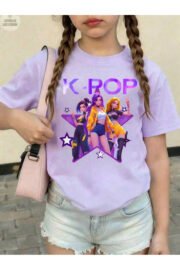 Kız Çocuk K-Pop Baskılı Tişört Siyah Pamuklu 3-12 Yaş Trend Tshirt - Görsel 12