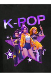 Kız Çocuk K-Pop Baskılı Tişört Siyah Pamuklu 3-12 Yaş Trend Tshirt - Görsel 18