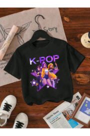 Kız Çocuk K-Pop Baskılı Tişört Siyah Pamuklu 3-12 Yaş Trend Tshirt - Görsel 19