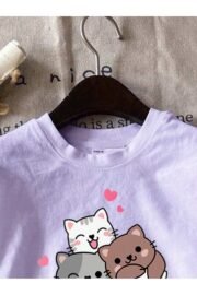 Sevimli Kedi Desenli Çocuk Tişört Eğlenceli Baskılı Regular Fit - Görsel 12