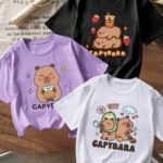 Kız Çocuk Cappybara Baskılı 3'lü Set Nefes Alan Yazlık T-Shirt