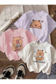 Kız Çocuk Cappybara Baskılı 3'lü Set Nefes Alan Yazlık T-Shirt - Görsel 8