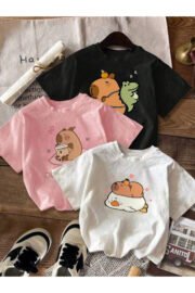 Kız Çocuk Cappybara Baskılı 3'lü Set Nefes Alan Yazlık T-Shirt - Görsel 12