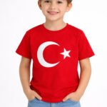 Kız/Erkek Türk Bayrağı Baskılı Kırmızı Çocuk Tshirtü