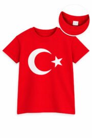 Kız/Erkek Türk Bayrağı Baskılı Kırmızı Çocuk Tshirtü - Görsel 4
