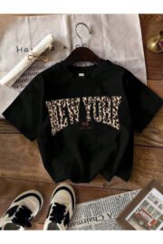 Kız Çocuk Leopar NewYork Baskılı Nefes Alan T-Shirt