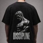 Unisex Oversize Discipline Baskılı Siyah Tişört Gym Street Style