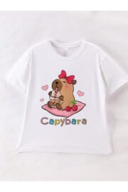 Cappybara Desenli Çocuk Tişört Sevimli Baskılı Regular Fit - Görsel 10