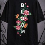 Unisex Oversize Sırta Bloom Baskılı Siyah T-Shirt