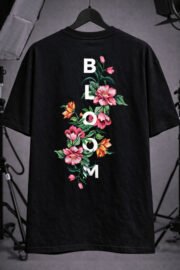 Unisex Oversize Sırta Bloom Baskılı Siyah T-Shirt