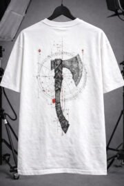 Unisex Oversize Sırta Leviathan Baskılı Beyaz T-Shirt