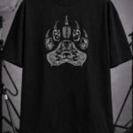 Unisex Oversize Siyah Ayı Pençe Baskılı Unisex Street Style Tişört