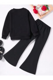 Kız Çocuk Siyah New York Baskılı İkili Takım – Sweatshirt & İspanyol Paça Eşofman Altı - Görsel 4