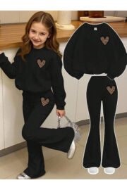 Kız Çocuk Siyah New York Baskılı İkili Takım – Sweatshirt & İspanyol Paça Eşofman Altı - Görsel 7