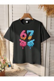 Kız/Erkek Çocuk Altı Yedi Baskılı Basic Penye Tshirt - Görsel 4