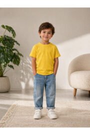 Çocuk Basic Tişört Düz Baskısız Kısa Kollu Günlük Rahat Unisex Tshirt