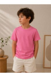 Çocuk Basic Tişört Düz Baskısız Kısa Kollu Günlük Rahat Unisex Tshirt - Görsel 7