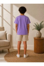 Çocuk Basic Tişört Düz Baskısız Kısa Kollu Günlük Rahat Unisex Tshirt - Görsel 14