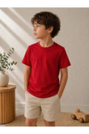 Çocuk Basic Tişört Düz Baskısız Kısa Kollu Günlük Rahat Unisex Tshirt - Görsel 16