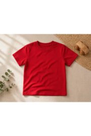 Çocuk Basic Tişört Düz Baskısız Kısa Kollu Günlük Rahat Unisex Tshirt - Görsel 20