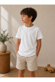 Çocuk Basic Tişört Düz Baskısız Kısa Kollu Günlük Rahat Unisex Tshirt - Görsel 21