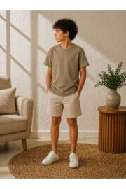 Çocuk Basic Tişört Düz Baskısız Kısa Kollu Günlük Rahat Unisex Tshirt - Görsel 26